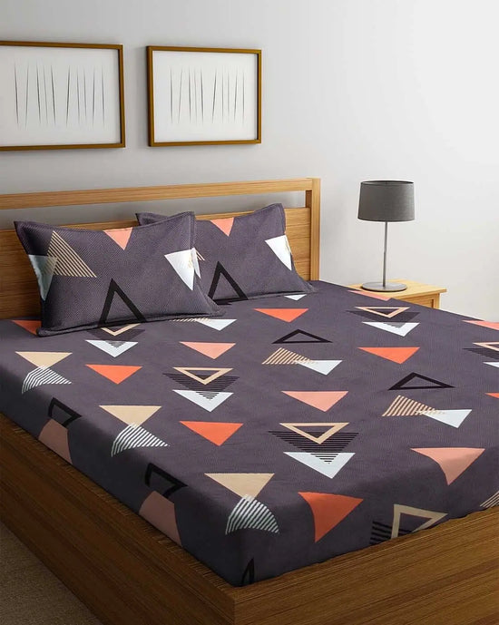 Home Sizzler Heart Of Home 144TC Microfibre Lavender Double Bedsheet With 2 King Size Pillow Covers