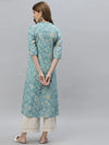 Women's Floral Print Rayon A-Line Kurta-FIONAAQUA-S