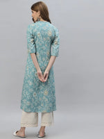 Women's Floral Print Rayon A-Line Kurta-FIONAAQUA-S