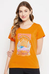 Text & Graphic Print Top in Mustard Yellow - 100% Cotton