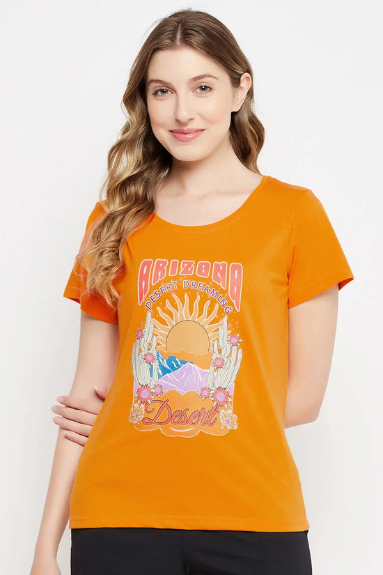 Text & Graphic Print Top in Mustard Yellow - 100% Cotton
