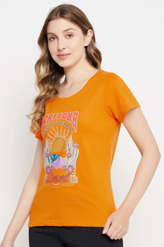 Text & Graphic Print Top in Mustard Yellow - 100% Cotton