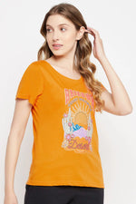 Text & Graphic Print Top in Mustard Yellow - 100% Cotton