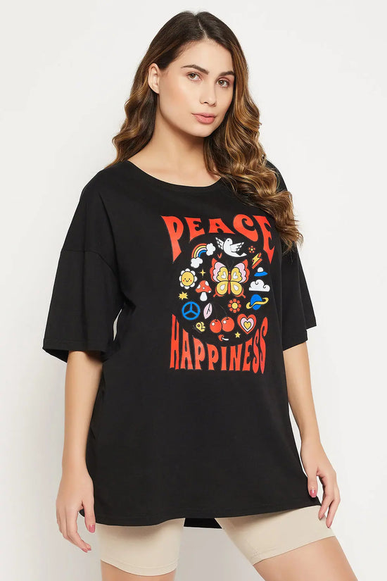 Graphic & Text Print Oversized T-shirt in Black - 100% Cotton-LT0166D13L