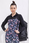 Comfort-Fit Active Zipper T-shirt in Black with Printed Panels