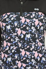 Comfort-Fit Active Zipper T-shirt in Black with Printed Panels