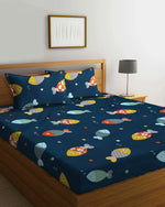 Home Sizzler 144 TC Microfibre Kid's Fishes Double Bedsheet with 2 King Size Pillow Covers