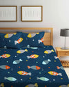 Home Sizzler 144 TC Microfibre Kid's Fishes Double Bedsheet with 2 King Size Pillow Covers