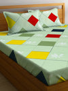 Home Sizzler 144TC Colorful Geometry Red & Green Double Bedsheet with 2 King Size Pillow Covers