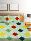 Home Sizzler 144TC Colorful Geometry Red & Green Double Bedsheet with 2 King Size Pillow Covers