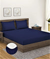 Home Sizzler 300TC Microfibre Blue Satin Striped Elastic Fitted Double Bedsheet with 2 King Size Pillow Covers, Fit for Mattress: 72"X75" & 72"X78"