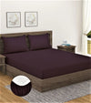 Home Sizzler 300TC Microfibre Brown Satin Striped Elastic Fitted Double Bedsheet with 2 King Size Pillow Covers, Fit for Mattress: 72"X75" & 72"X78"