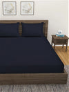 Home Sizzler 300TC Microfibre Black Satin Striped Elastic Fitted Double Bedsheet with 2 King Size Pillow Covers, Fit for Mattress: 72"X75" & 72"X78"