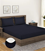 Home Sizzler 300TC Microfibre Black Satin Striped Elastic Fitted Double Bedsheet with 2 King Size Pillow Covers, Fit for Mattress: 72"X75" & 72"X78"