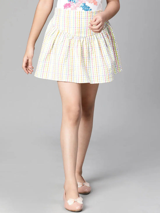 Girl check print multicolor elasticated cotton skirt