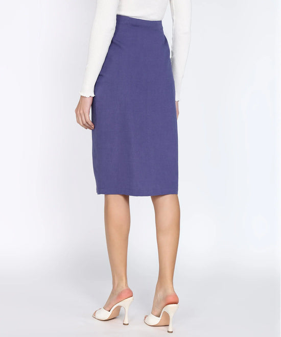Women Cotton Flex Customizable Midi Wrap Skirt with Pleats