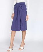 Women Cotton Flex Customizable Midi Wrap Skirt with Pleats