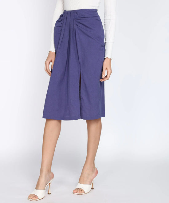 Women Cotton Flex Customizable Midi Wrap Skirt with Pleats