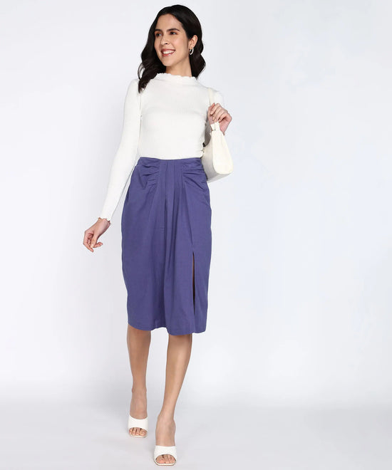 Women Cotton Flex Customizable Midi Wrap Skirt with Pleats